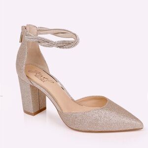 Jewel Badgley Mischka Womens Tinsley Pointed Toe Block Pump Heels gold 9.5 NWT